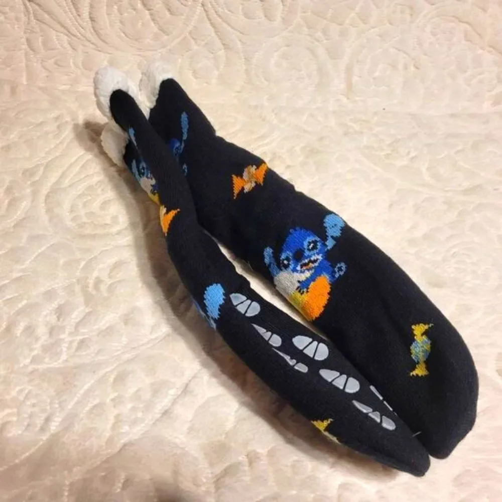Disney Stitch Halloween Candy Corn Cozy Slipper Socks Faux Fur OS Shoe 4-10 New